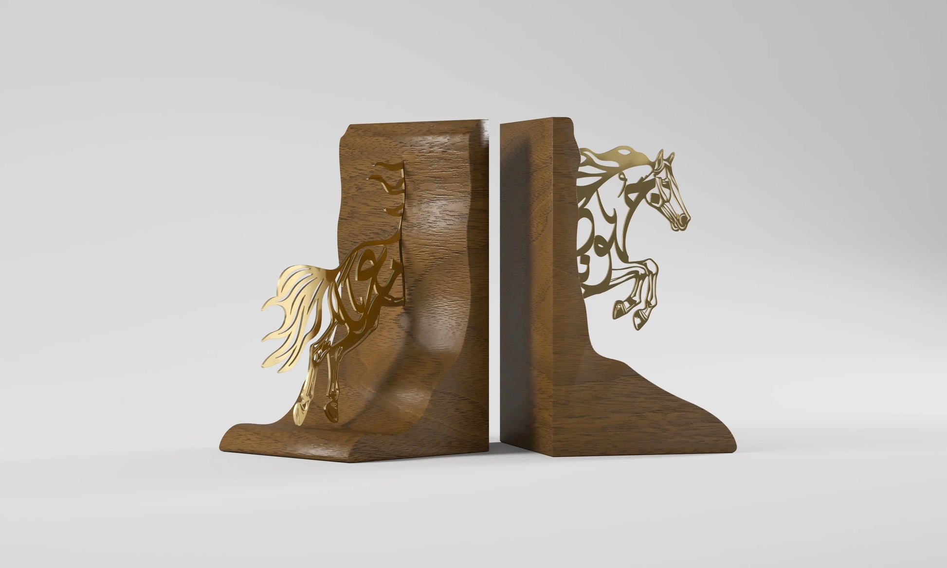 Set of two luxury bookends in the shape of an arabian horse covered with Arabic calligraphy designed by Kashida