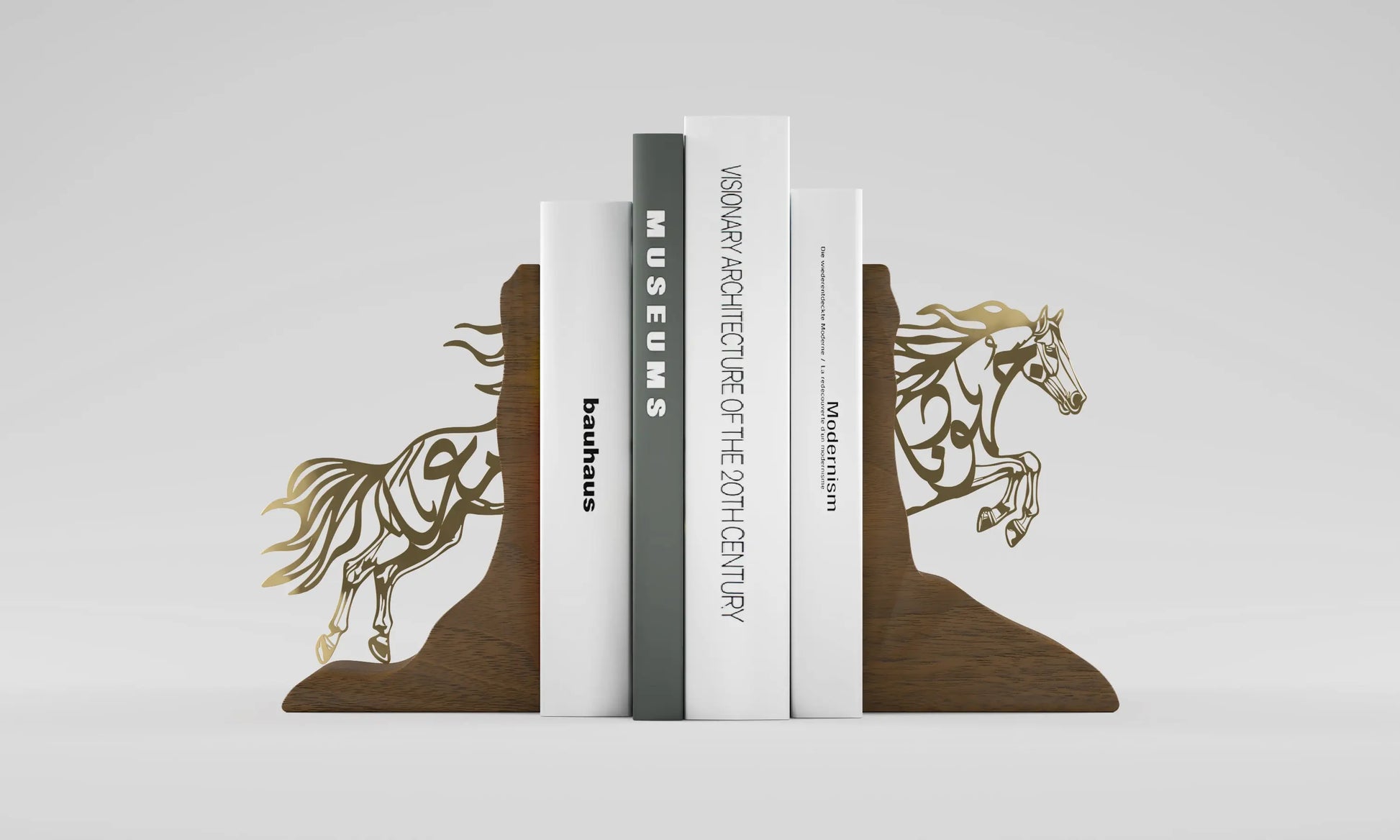 Set of two luxury bookends in the shape of an arabian horse covered with Arabic calligraphy designed by Kashida
