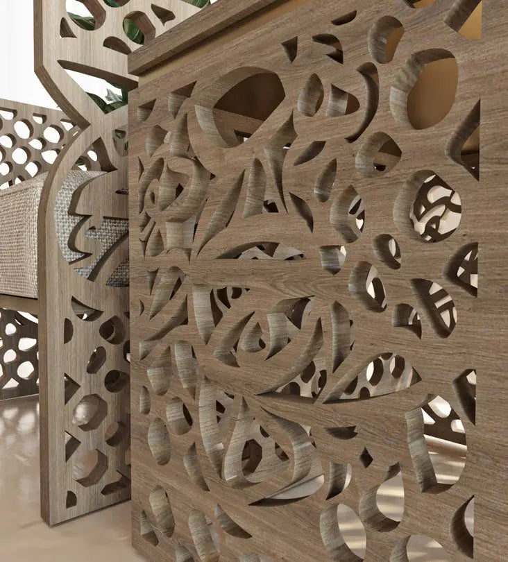 Arabesque side table featuring Arabic calligraphy letterforms and islamic pattern ideal for majlis living rooms