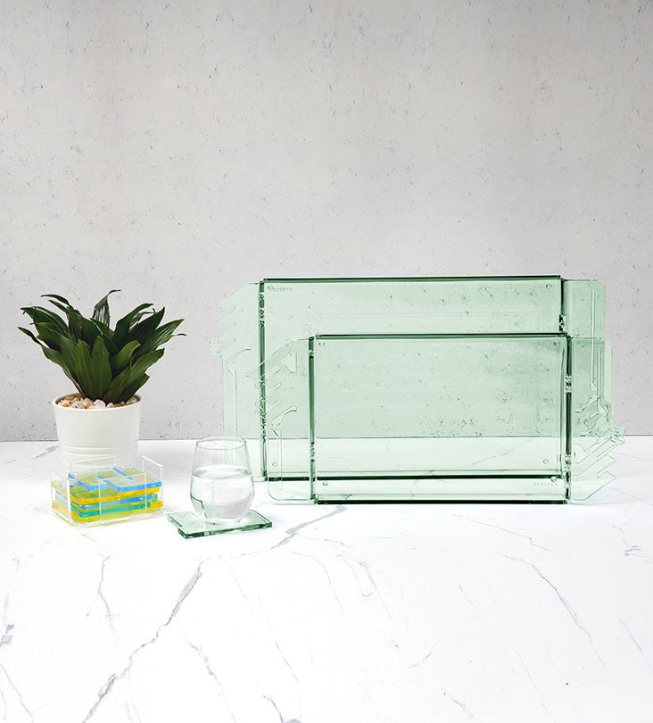 Bayti Jannati Tray (Large) - Green Kashida Design