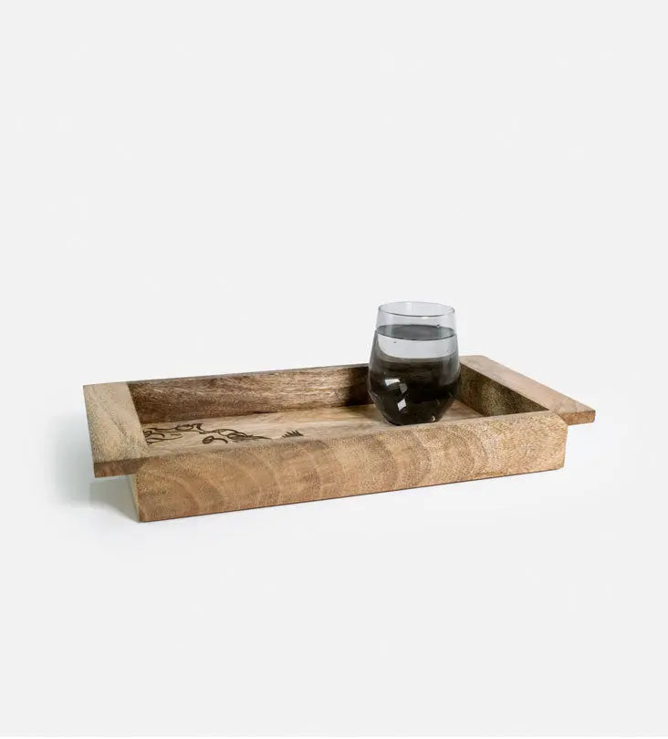 Beautiful tray featuring artwork of birds merged with Arabic calligraphy made with brass inlay and solid wood