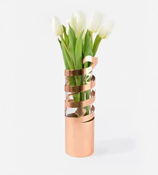 Round polished metal love vase in Arabic calligraphy