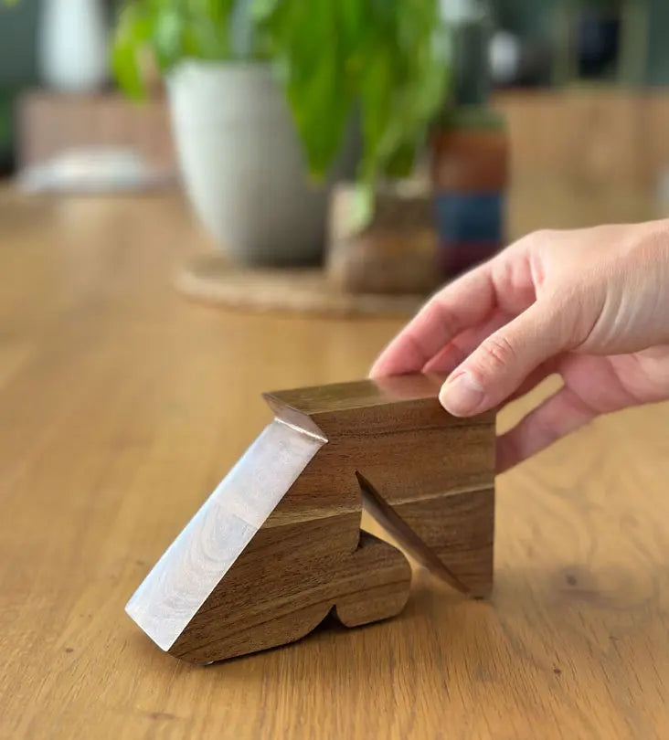 Contemporary decorative accents made with solid acacia wood, carved with modern Arabic calligraphy words.