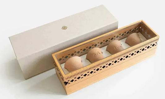 DIFC Wooden Box with Clay Coffee Cups Kashida Design