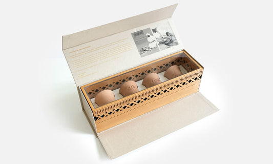 DIFC Wooden Box with Clay Coffee Cups Kashida Design