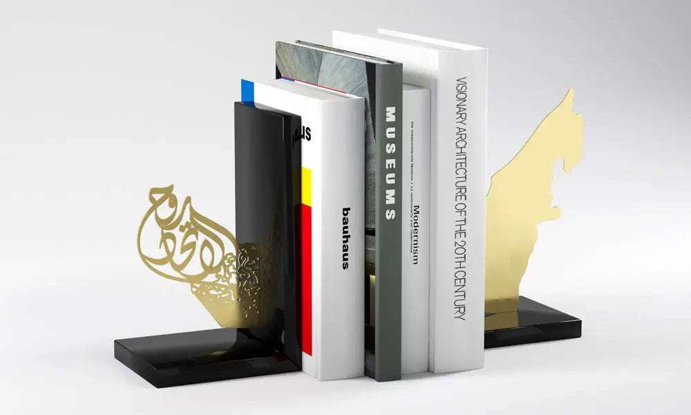 UAE Gold-Plated Map Bookends Kashida Design
