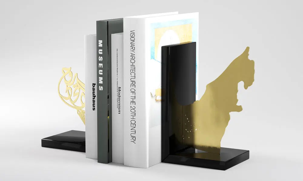 UAE Gold-Plated Map Bookends Kashida Design