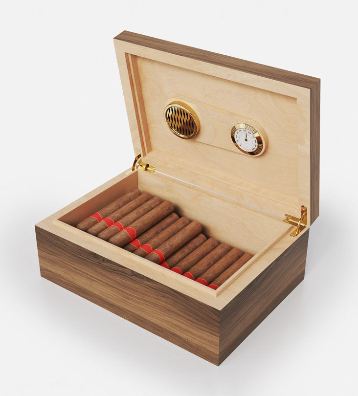 Personalized luxurious humidor in walnut and cedar wood with Arabic calligraphy names