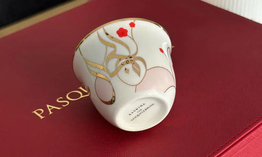 Arabic Coffee Cup + Bowl Set in VIP Leather Box Kashida Design