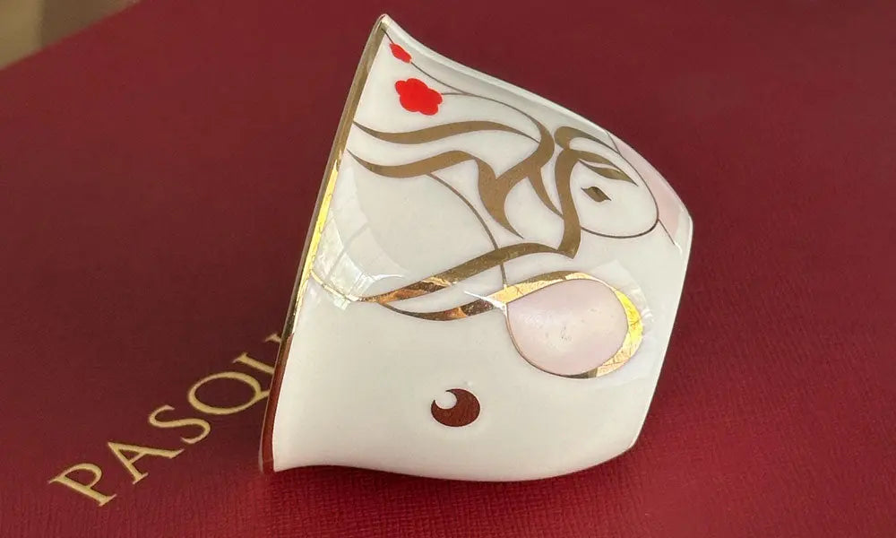 Arabic Coffee Cup + Bowl Set in VIP Leather Box Kashida Design