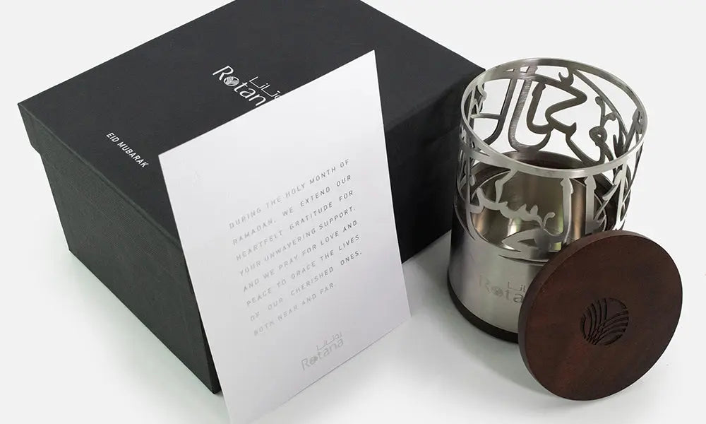 Customized incense burner featuring Arabic calligraphy designed by Kashida for Rotana Hotels