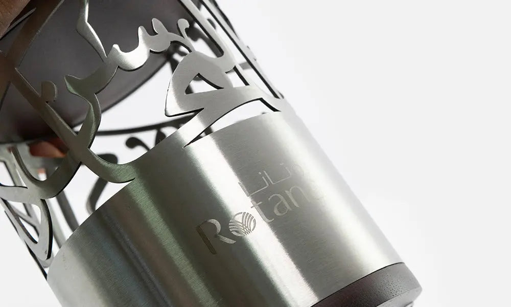 Customized incense burner featuring Arabic calligraphy designed by Kashida for Rotana Hotels