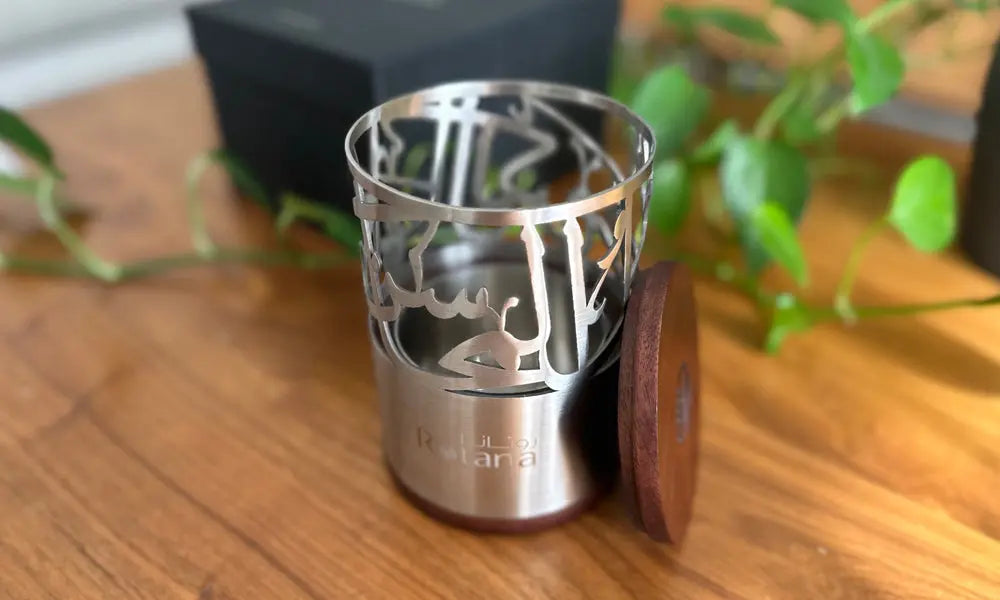 Customized incense burner featuring Arabic calligraphy designed by Kashida for Rotana Hotels