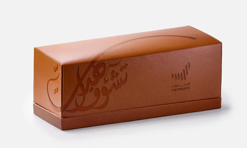 Hand-poured scented candles with fragrances that relate to the UAE in three beautiful metal canisters with Arabic calligraphy etchings featuring a poem by Sheikh Mohamad Bin Rashed Al Maktoum.