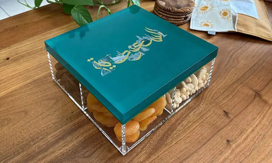 Beautiful emerald green Saudi arabia themed corporate gifts designed by Kashida featuring KSA's famous landmarks