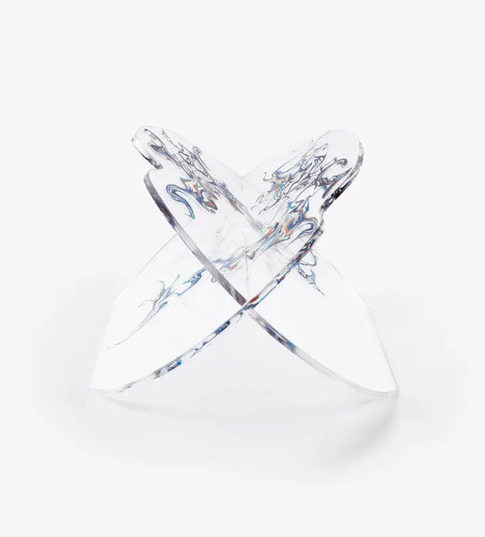 Transparent acrylic mushaf quran holder by Kashida featuring Arabic calligraphy