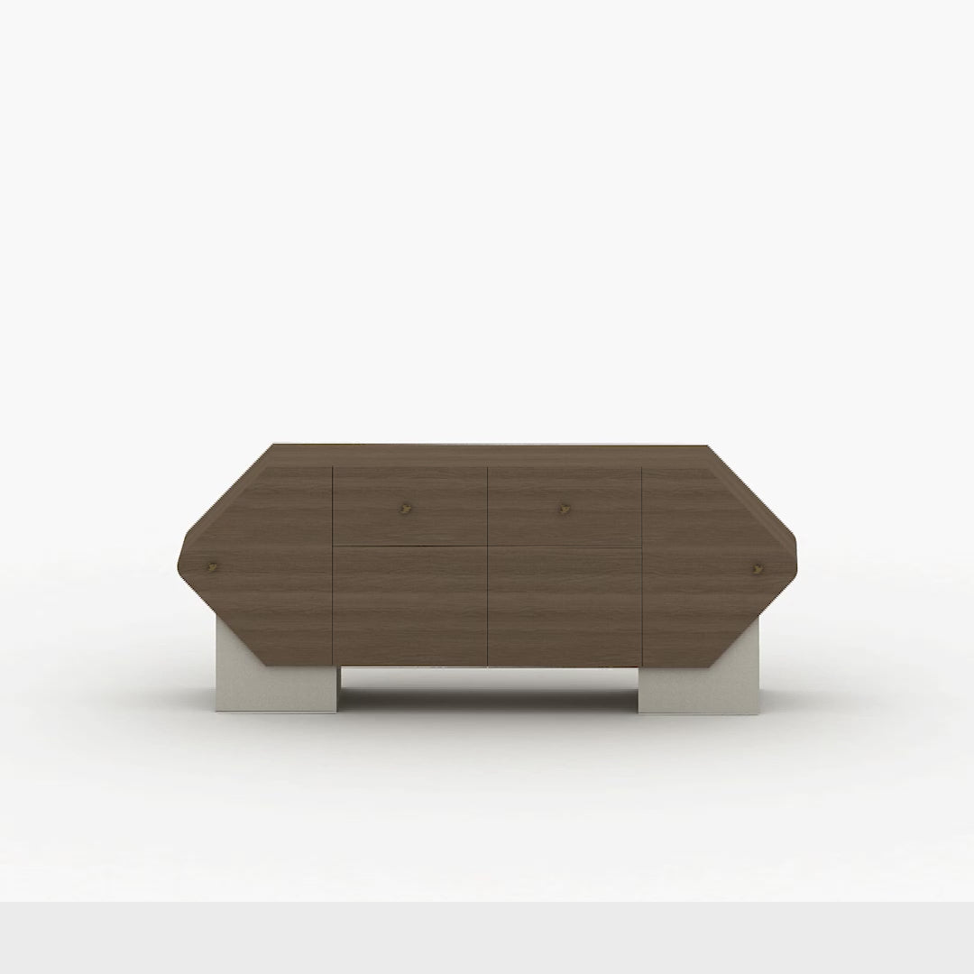 Uniquely shaped dining room sideboard from Kashida's latest furniture collection, Nuqat.