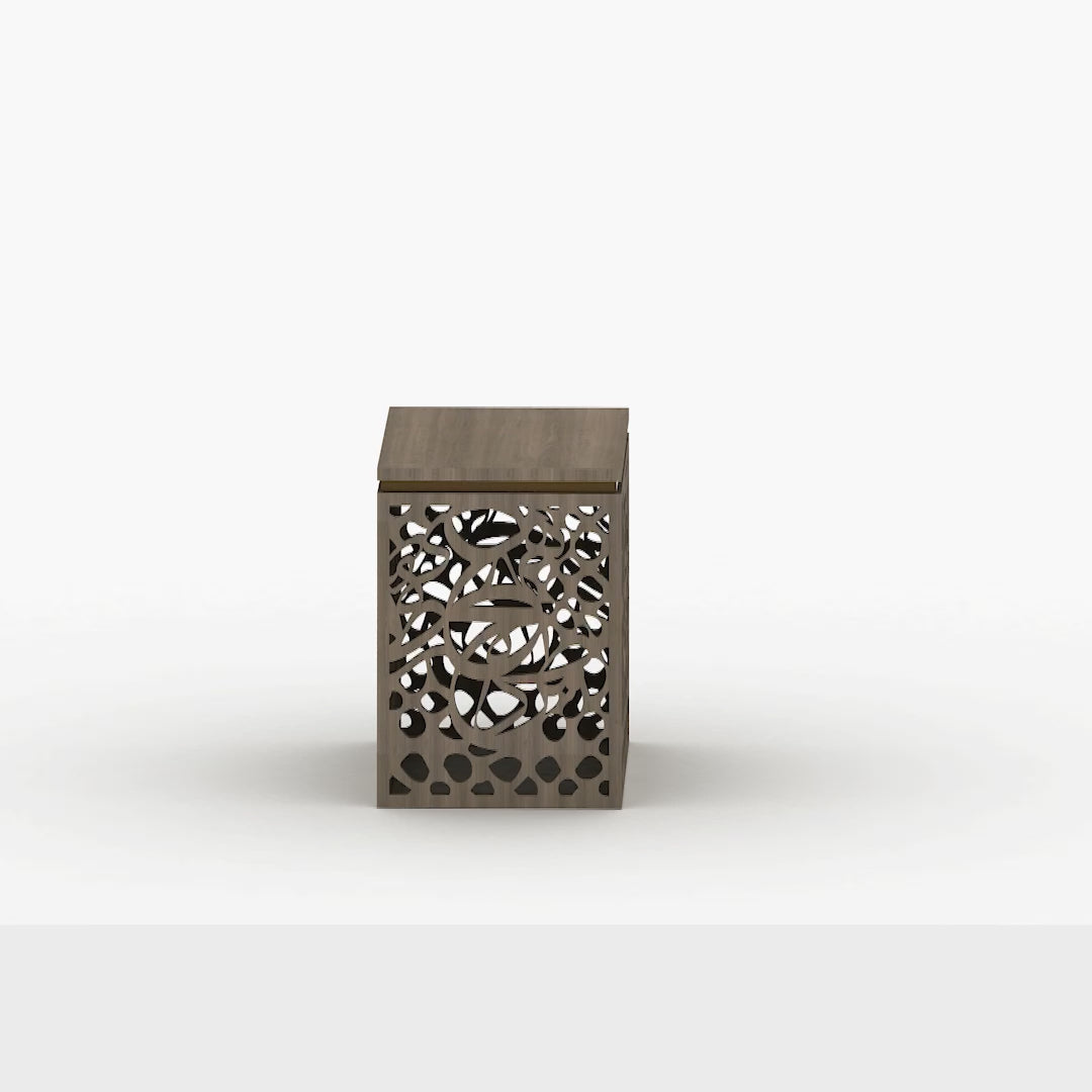 Arabesque side table featuring Arabic calligraphy letterforms and islamic pattern ideal for majlis living rooms