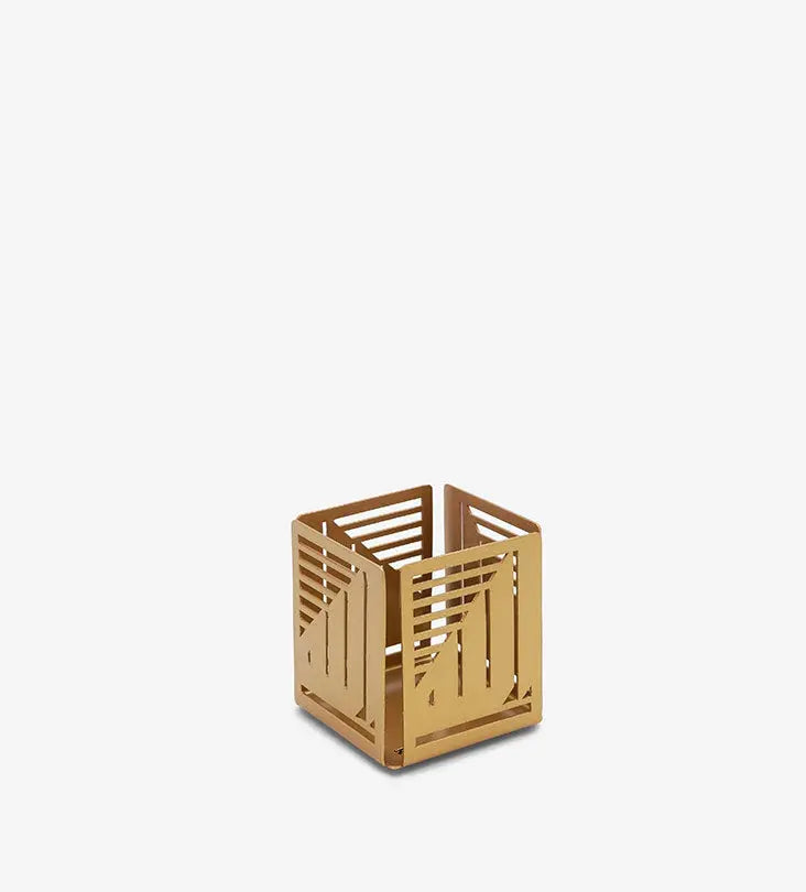 Allah etched small candle holder gold in Arabic calligraphy