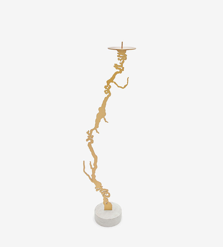 Modern contemporary metal and corian candlesticks in Arabic calligraphy