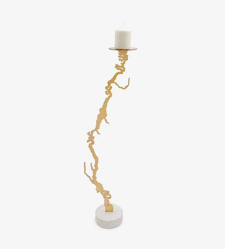 Modern contemporary metal and corian candlesticks in Arabic calligraphy