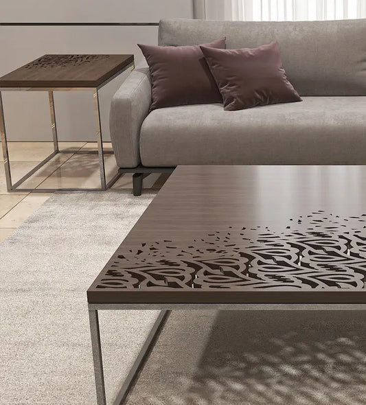 Bespoke side table for majlis in Arabic calligraphy for modern living room design