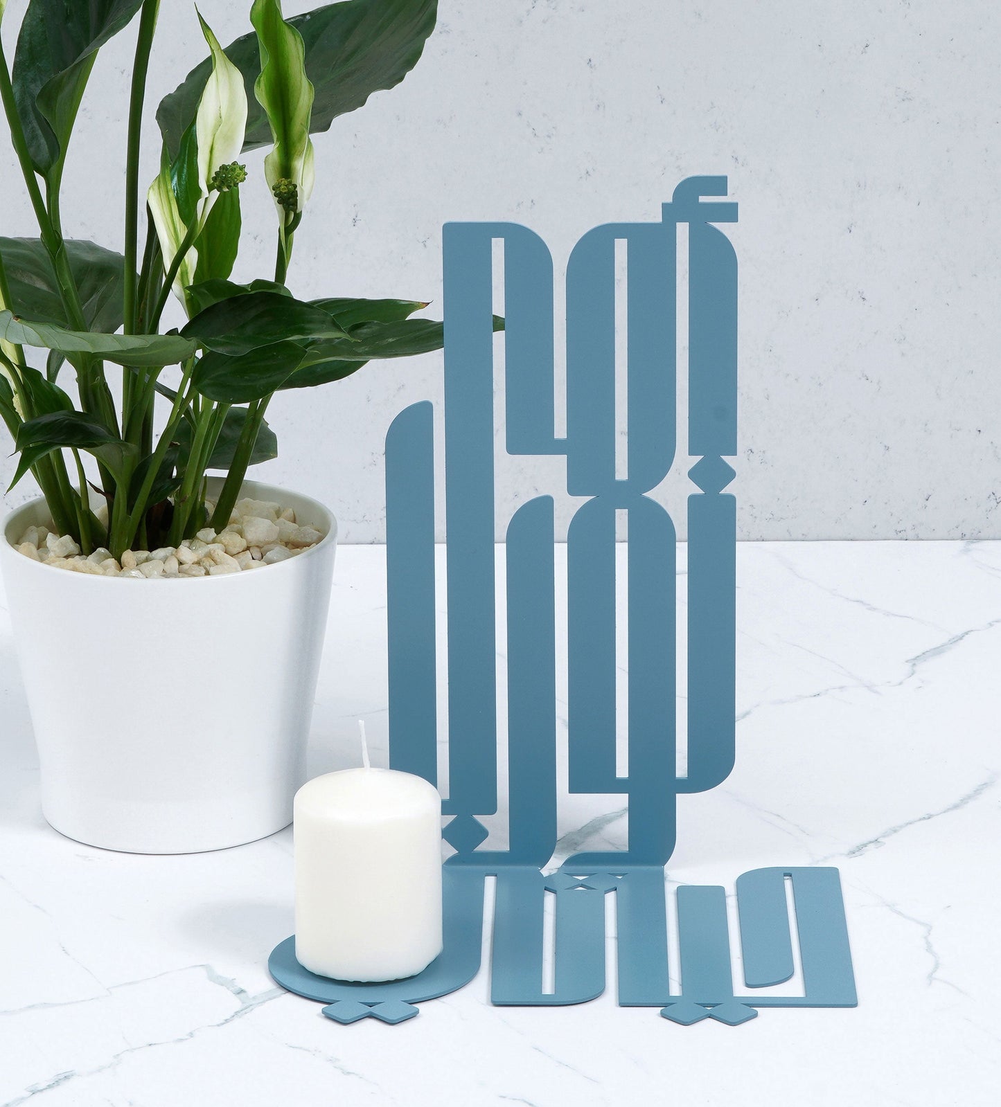 Mother is the light of my life Arabic proverb metallic candleholder pastel blue