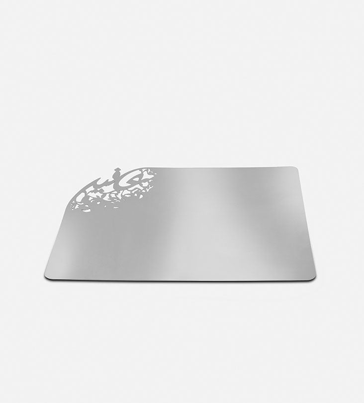 Silver stainless steel placemat in Arabic calligraphy