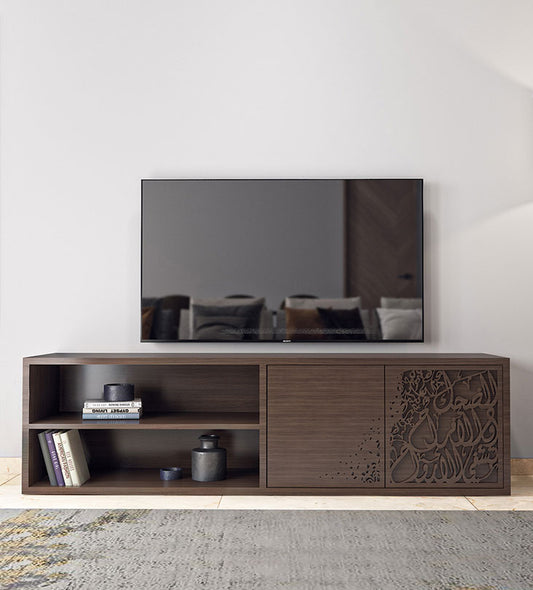 Bespoke television console with modern Arabic calligraphy Bespoke television console with modern Arabic calligraphy 