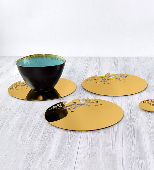 Gold stainless steel placemat in Arabic calligraphy