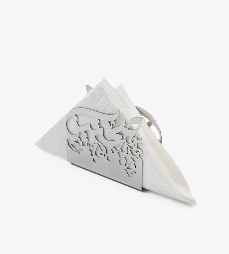 Silver stainless steel napkin holder in Arabic calligraphy