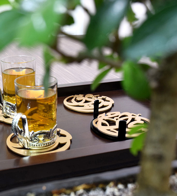 Set of 6 Arabic calligraphy success coasters diwani script gold
