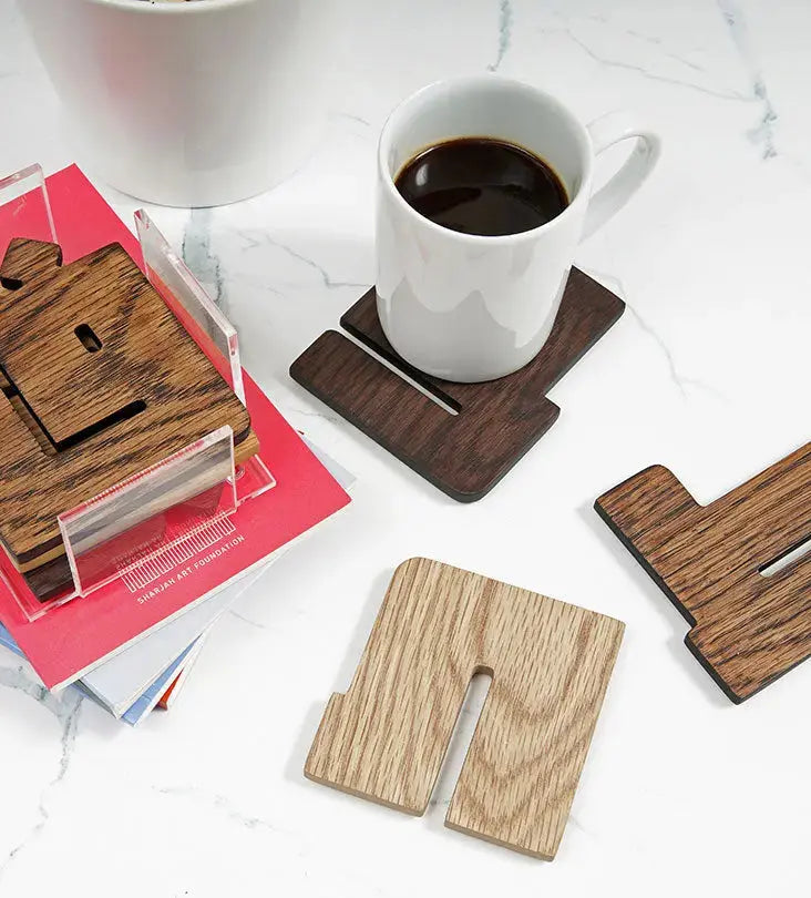Abjad Arabic calligraphy wooden letter coasters set of 6