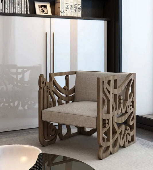 Luxury furniture Arabic calligraphy modern armchair in walnut wood
