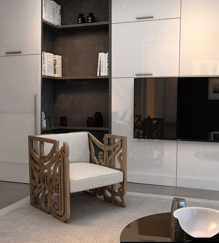 Luxury furniture Arabic calligraphy modern armchair in walnut wood