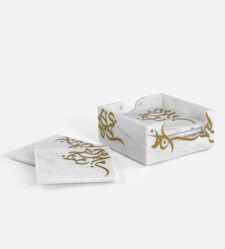 Set of 6 marble acrylic coasters with Arabic graffiti print