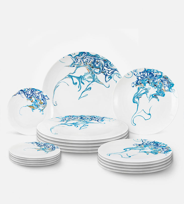 Contemporary porcelain dinner plate with Arabic calligraphy fluid art