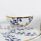 Small porcelain condiment bowls for nuts or puddings featuring Arabic calligraphy pattern in royal blue and gold
