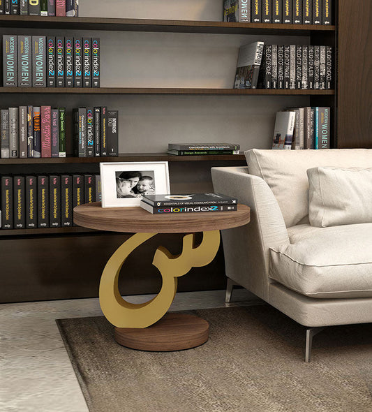 Luxury furniture Arabic calligraphy letter side tables in walnut and lacquer wood