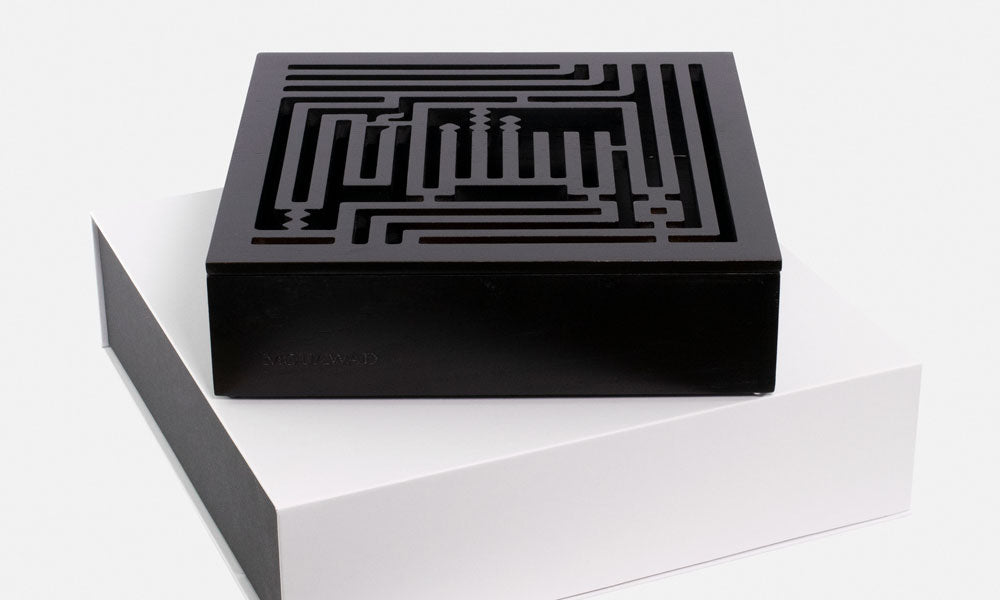 mouawad jewelers custom made wooden box in arabic calligraphy