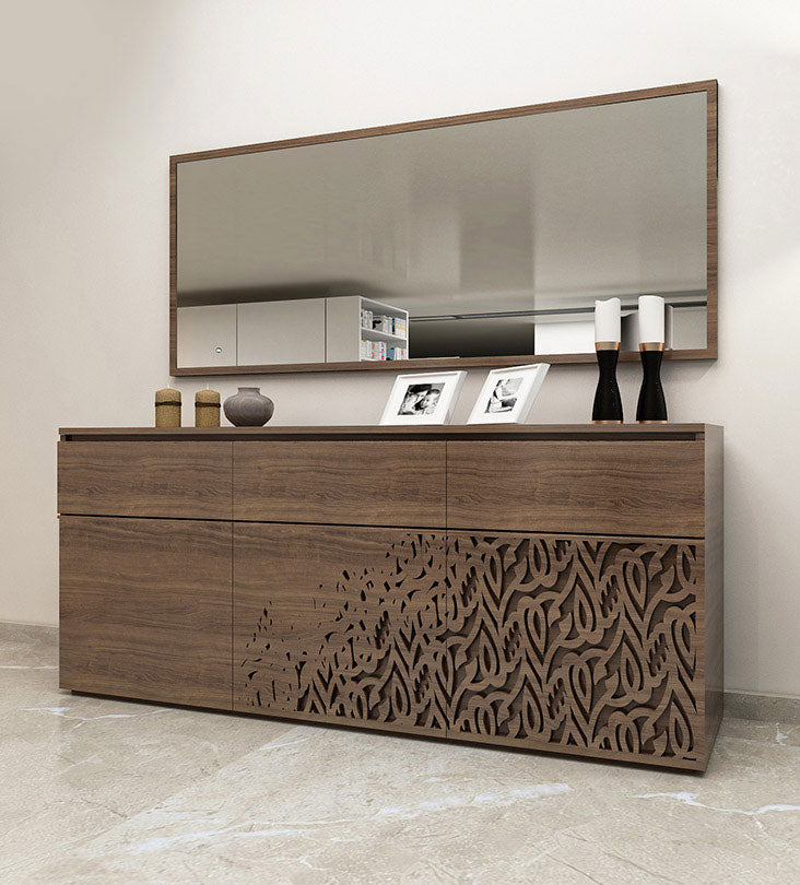 Luxury furniture wooden sideboard for dining rooms with Arabic calligraphy letters engraved