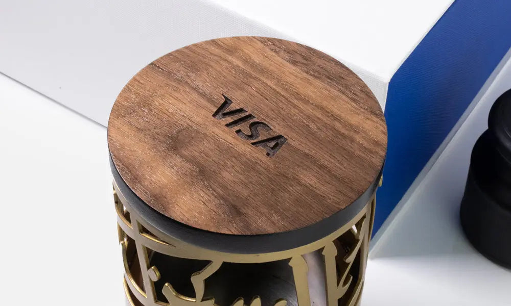 Luxury gift set containing personalised Arabic calligraphy incense burner with bakhur in premium branded gift box.
