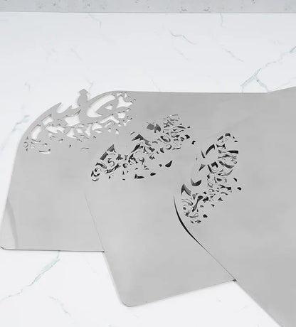 Silver stainless steel placemat in Arabic calligraphy
