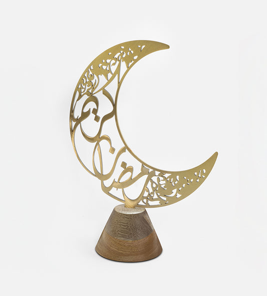 Arabic Calligraphy crescent home décor for Ramadan by Kashida design, in the shape of a Ramadan Hilal with Arabic calligraphy