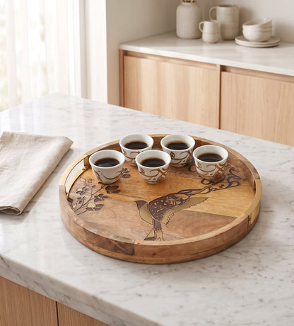 Freedom Wooden Tray (Round) Kashida Design
