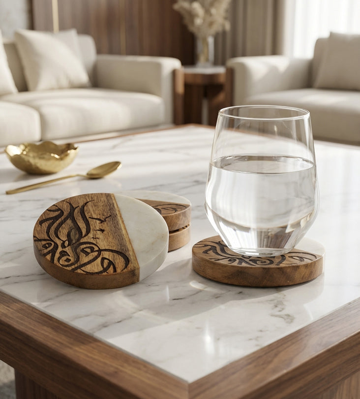 Calligraffiti Coasters - Marble & Wood (set of 4) Kashida Design