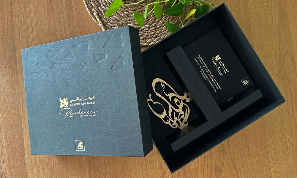 Pair of customized wooden and metal bookends designed by Kashida for Louvre Residences by Al Dar
