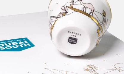 Illustrative Arabic coffee cups featuring the story of Dubai and UAE culture