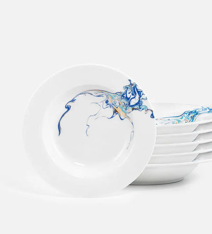 Contemporary porcelain soup plate with Arabic calligraphy fluid art