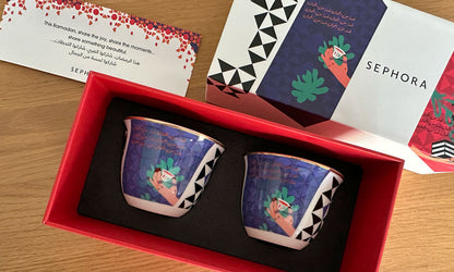 Custom made Arabic coffee cup design by Kashida for Sephora 